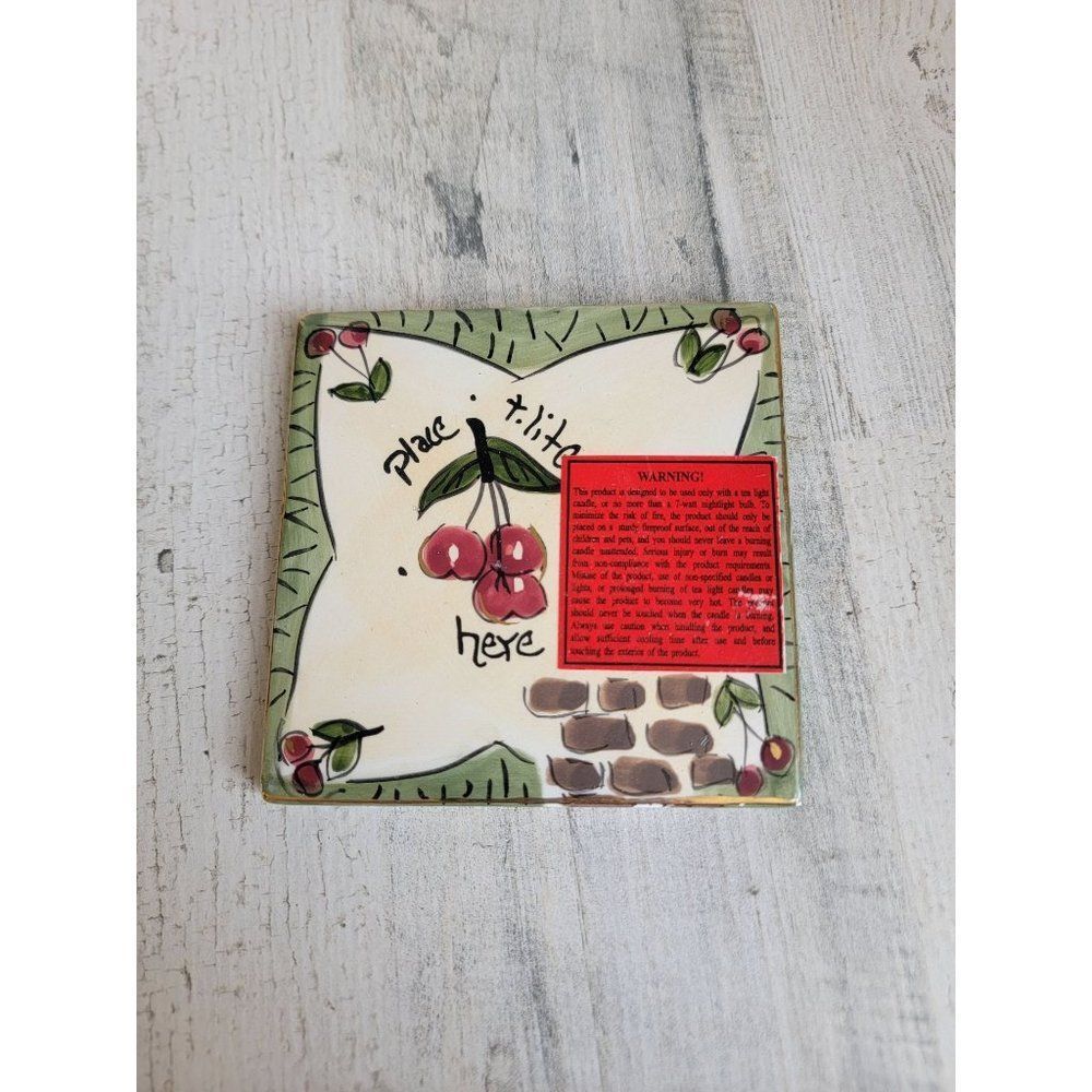 Blue Sky Cherry mistletoe tea light ceramic plate‎ xmas decor